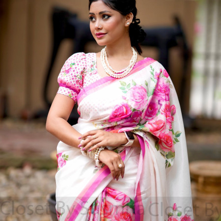 (code-328) ডিজিটাল প্রিন্টেড সফট সিল্ক শাড়ি