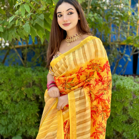 (code-353) ডিজিটাল প্রিন্টেড সফট সিল্ক শাড়ি