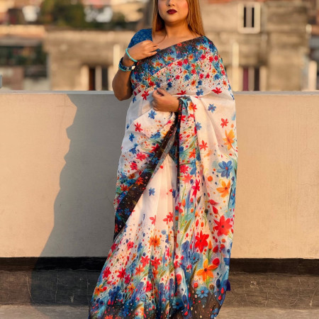 (code-337) ডিজিটাল প্রিন্টেড সফট সিল্ক শাড়ি